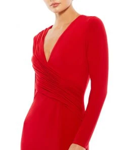 Ieena For Mac Duggal Shop For Jersey Long Sleeve Asymmetrical Ruched Gown