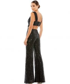 Ieena For Mac Duggal Sequined V-Neck Cut-Out Jumpsuit