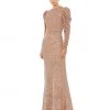 Ieena For Mac Duggal Shop For Sequined High Neck Puff Long Sleeve Column Gown