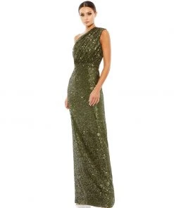 Ieena For Mac Duggal Shop For Sequined Ruched One Shoulder Gown
