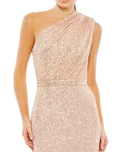Ieena For Mac Duggal Shop For Sequined Ruched One Shoulder Gown