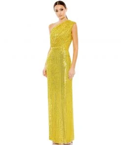 Ieena For Mac Duggal Shop For Sequined Ruched One Shoulder Gown