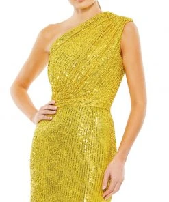 Ieena For Mac Duggal Shop For Sequined Ruched One Shoulder Gown