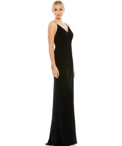 Ieena For Mac Duggal Faux Wrap V Neck Open Back Gown