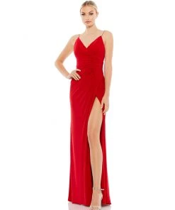 Ieena For Mac Duggal Faux Wrap V Neck Open Back Gown