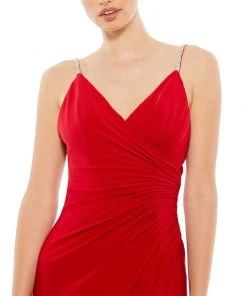 Ieena For Mac Duggal Faux Wrap V Neck Open Back Gown