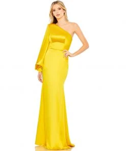 Ieena For Mac Duggal One Shoulder Bishop Sleeve Trumpet Gown Shop For