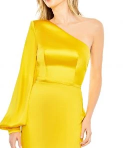 Ieena For Mac Duggal One Shoulder Bishop Sleeve Trumpet Gown Shop For