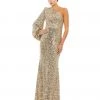 Ieena For Mac Duggal Sequined One Shoulder Bishop Sleeve Trumpet Gown