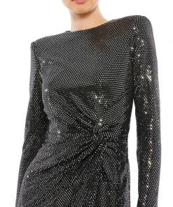 Ieena For Mac Duggal Structured Long Sleeve Side Twist Midi Dress