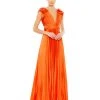 Ieena For Mac Duggal Shop For Pleated Ruffled Cap Sleeve Cut Out Lace Up Gown