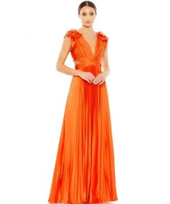 Ieena For Mac Duggal Shop For Pleated Ruffled Cap Sleeve Cut Out Lace Up Gown