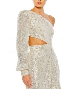 Ieena For Mac Duggal Sequined One Shoulder Cut Out Gown Shop For