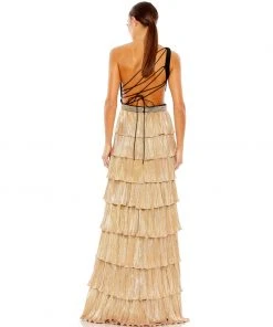 Ieena For Mac Duggal Metallic One Shoulder Ruffle Tiered Gown Shop For