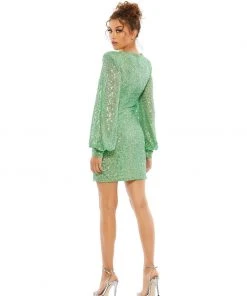 Ieena For Mac Duggal Sequined Structured Bishop Sleeve Mini Dress Wedding Guest