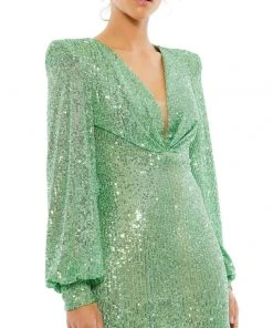 Ieena For Mac Duggal Sequined Structured Bishop Sleeve Mini Dress Wedding Guest