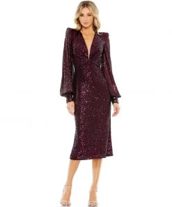 Ieena For Mac Duggal Sequined Structured Bishop Sleeve Midi Dress Shop For