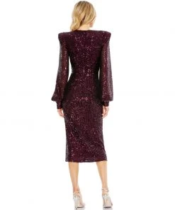 Ieena For Mac Duggal Sequined Structured Bishop Sleeve Midi Dress Shop For