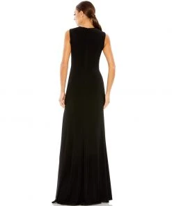Mac Duggal Shop For Draped Side Knot Jersey Gown W/ Rhinestone Ring