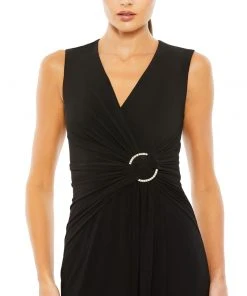 Mac Duggal Shop For Draped Side Knot Jersey Gown W/ Rhinestone Ring