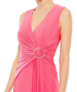 Mac Duggal Shop For Draped Side Knot Jersey Gown W/ Rhinestone Ring