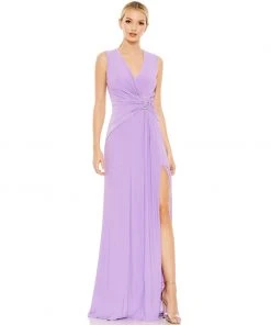 Mac Duggal Shop For Draped Side Knot Jersey Gown W/ Rhinestone Ring