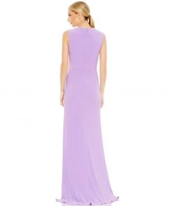 Mac Duggal Shop For Draped Side Knot Jersey Gown W/ Rhinestone Ring