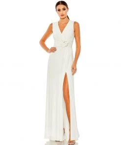 Mac Duggal Shop For Draped Side Knot Jersey Gown W/ Rhinestone Ring