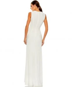 Mac Duggal Shop For Draped Side Knot Jersey Gown W/ Rhinestone Ring