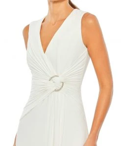 Mac Duggal Shop For Draped Side Knot Jersey Gown W/ Rhinestone Ring