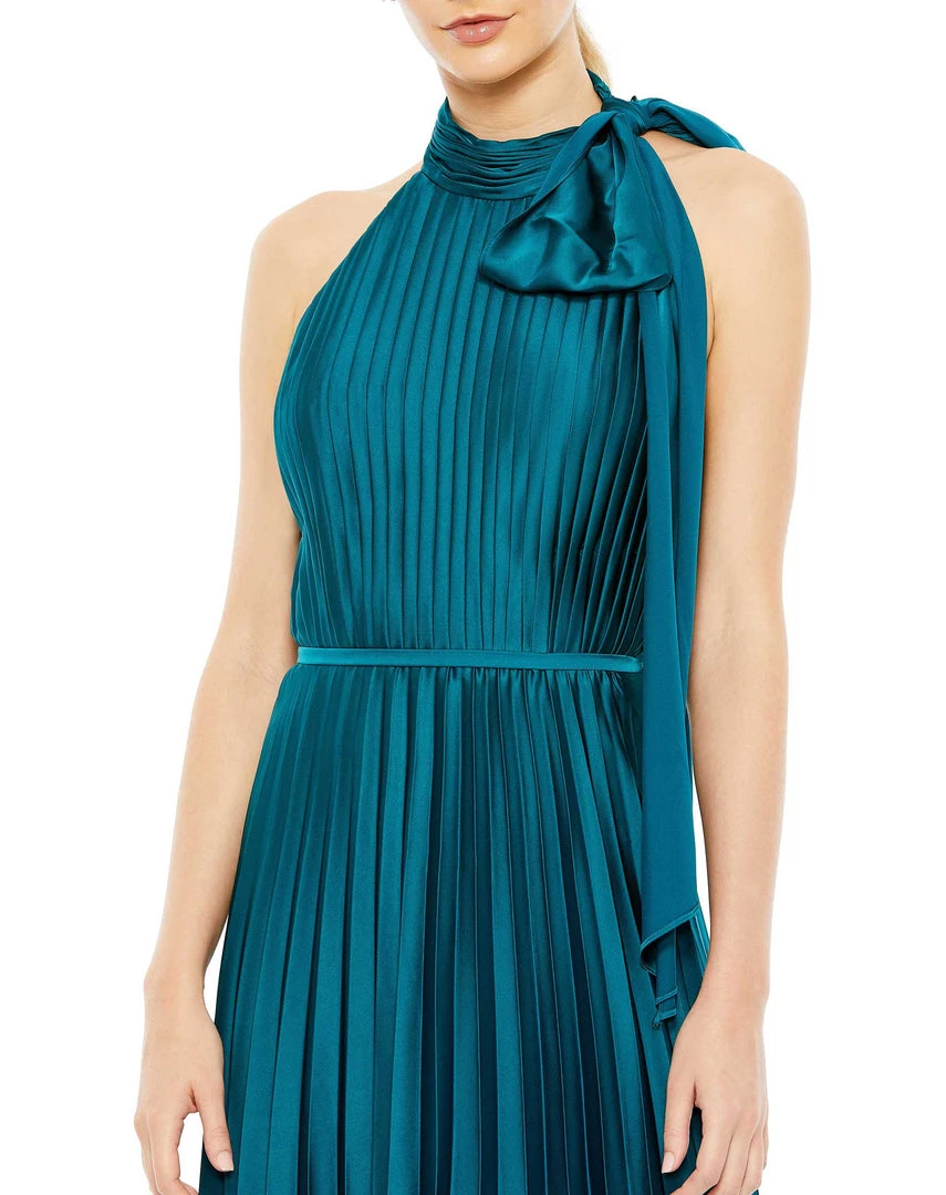 Mac Duggal Pleated High Neck Kitten Bow Midi Dress 3 Mac Duggal Pleated High Neck Kitten Bow Midi Dress