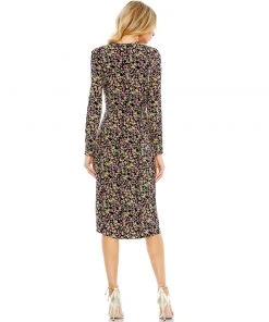 Ieena For Mac Duggal Floral Long Sleeve Midi Dress