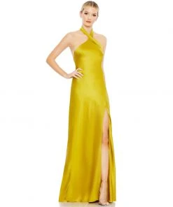 Ieena For Mac Duggal Shop For Asymmetrical Crisscross Halter Gown