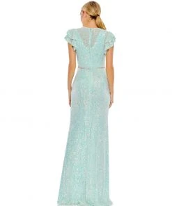 Ieena For Mac Duggal Sequined High Neck Flutter Sleeve Gown Shop For