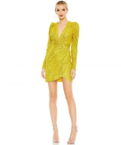 Mac Duggal Sequined Shoulder Pad Cocktail Dress Shop For
