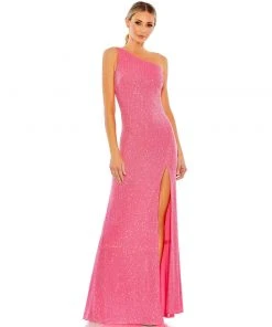 Ieena For Mac Duggal Sequined One Shoulder Draped Back Gown Shop For