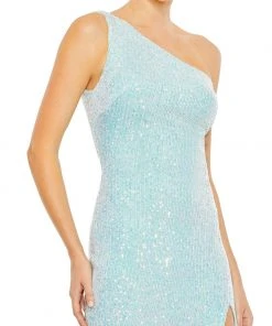 Ieena For Mac Duggal Sequined One Shoulder Draped Back Gown Shop For