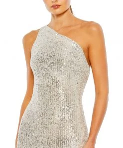 Ieena For Mac Duggal Sequined One Shoulder Draped Back Gown Shop For