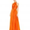 Mac Duggal Pleated Sleeveless Halter Gown
