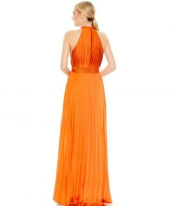 Mac Duggal Pleated Sleeveless Halter Gown