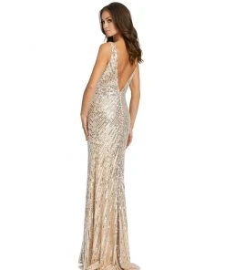 Mac Duggal Shop For Sleeveless Diagonal Sequined V-Neck Gown