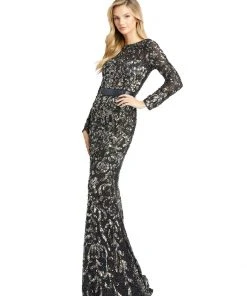 Mac Duggal Long Sleeve Embellished Gown