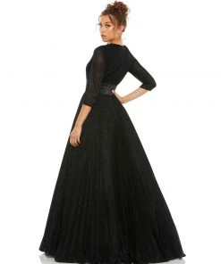 Ieena For Mac Duggal Shop For Shimmering Pleated A-Line 3/4 Sleeve Gown