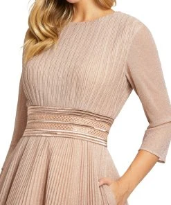 Ieena For Mac Duggal Shop For Shimmering Pleated A-Line 3/4 Sleeve Gown