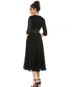 Mac Duggal Shop For Shimmering 3/4 Sleeve A-Line Midi Dress