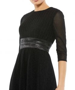 Mac Duggal Shop For Shimmering 3/4 Sleeve A-Line Midi Dress