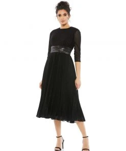 Mac Duggal Shop For Shimmering 3/4 Sleeve A-Line Midi Dress