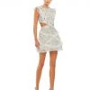 Mac Duggal Embellished Jewel Neck Tulle Ruffle Mini Dress