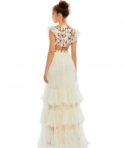 Mac Duggal Shop For Embroidered Bodice Cap Sleeve Ruffle Tiered Gown