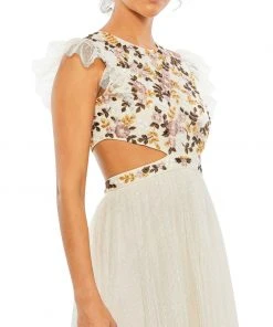 Mac Duggal Shop For Embroidered Bodice Cap Sleeve Ruffle Tiered Gown